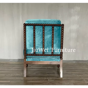 American Traditional <span class=keywords><strong>Navy</strong></span> <span class=keywords><strong>Blue</strong></span> <span class=keywords><strong>Velvet</strong></span> Wingback <span class=keywords><strong>Chair</strong></span> Spindle High Back Accoudoir Solid Wood Leisure <span class=keywords><strong>Chair</strong></span> for Home Office Living - Product Image 5