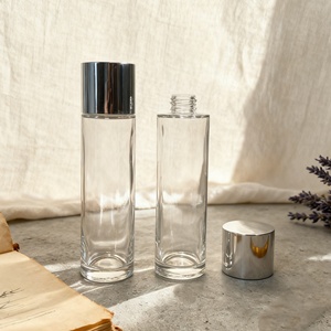 Flacone in Vetro Trasparente Opaco da 150ml, Forma Rotonda Dritta con Spalla Piatta, per Tonico, Essenza, Cosmetici, Confezione per Lozione con Pompa - Product Image 4