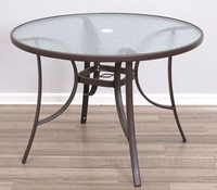 Table ronde d'extérieur moderne et durable avec plateau en verre ondulé et structure en fer pour usage commercial en bord de piscine, café ou restaurant