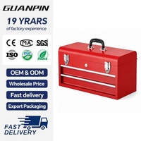 Boîte à outils portable en acier rouge avec poignée de transport et serrure, 2 tiroirs, personnalisable OEM, style classique pour la maison et le garage
