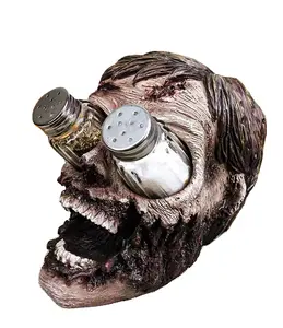 2024 Zombie cabeça estatueta especiarias suporte Zombie Sal e Pimenta Shakers personalizado estátua Zombie Home Decor