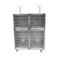 Cage vétérinaire modulaire double couche avec plateau de récupération à verrouillage automatique, poteau IV, roulettes à frein mobiles et porte de chambre à oxygène personnalisable