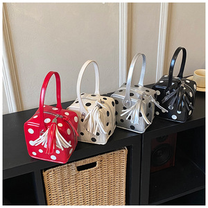 Custom Polka Dot Handbag With Tassel Decor Fashion Microfiber Shoulder Bag For Daily Use - Product Image 2