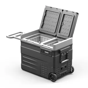 Alpicool UD55 듀얼 존 12/24v 태양광 배터리 전자 캠핑카 냉장고 캐러밴 야외 캠핑 자동차 쿨러 냉장고 휠