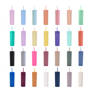 Gobelet isotherme personnalisé en acrylique double paroi, fin et élancé, couleurs pastel, semi-mat, écologique, grande capacité 16oz, portable, avec paille classique - Product Image 2