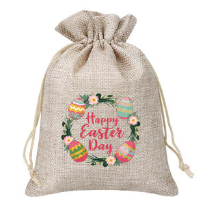 New Recyclable <b>Easter</b> Bunny Patterned Jute <b>Gift</b> <b>Bag</b> with Drawstring Closure for <b>Easter</b> Eggs - Product Image 5