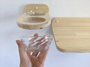 Cuenco de agua de madera de doble propósito Alimentador montado en la pared Diseño a prueba de derrames Color natural Forma redondeada Viaje Uso al aire libre - Product Image 2