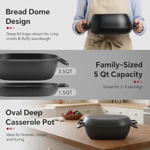 Toptan Önceden Baharatlandırılmış Kombine Dökme Demir Oval Fırın Tenceresi, Ekmek Pişirme İçin Kapaklı, Ekşi Mayalı Ekmekler İçin İdeal - Product Image 5