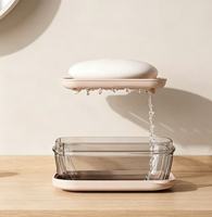 Boîte à Savon à Couvercle Amovible avec Drainage, Double Couche Transparente, avec Bac de Récupération d'Eau pour Salle de Bain, Douche, Comptoir – Organisateur