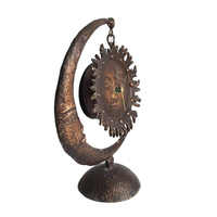 Horloge de table en quartz de style antique, décoration de bureau, statue en métal lune et soleil en fonte, figurine Art déco avec couleur cuivre antique