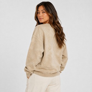 Sudadera de mujer más vendida con lavado ácido, algodón, forro polar, puños acanalados, hombros caídos, estilo urbano, moda. - Product Image 4