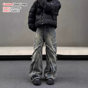 High Quality Mid Washed Wide Leg Vintage Denim <b>Overalls</b> Distressed Baggy Hip Hop Straight Fit Custom Designer Fashion Pants <b>Men</b> - Product Image 2