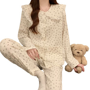 Primavera nuova moda stampa pantaloni lunghi a maniche lunghe pigiama di cotone nuvola da donna può essere indossato fuori dall'homewear - Product Image 1