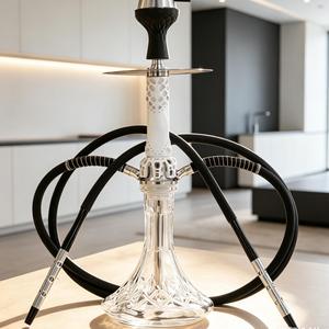 Modern Glass <b>Hookah</b> Set White Black Metal Stem Tobacco <b>Pipe</b> with Hoses for Lounge Bar Home Use - Product Image 3