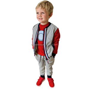 Custom Fashion Apparel <strong>Boys</strong> Colorblock Bomber Tracksuit Set Grey <strong>Red</strong> Stripe Zip up Jacket &amp; Jogger Pants for Kids - Product Image 4