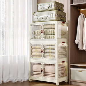 ふたと車輪付きの積み重ね可能な収納ビン折りたたみ式収納ボックスオフィスコンテナドア付きプラスチックキャビネット - Product Image 2