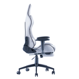 Chaise de Gamer Pivotante Grise de Haute Qualité avec Appui-tête, Dossier Haut Inclinable, Repose-pieds, Siège Gamer Confortable en Tissu - Product Image 3