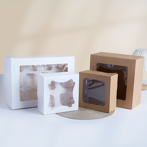 Thẻ trắng Kraft Giấy <span class=keywords><strong>Cupcake</strong></span> hộp bánh ngọt Bao bì tráng miệng hộp thực phẩm lớp bánh hộp - Product Image 1