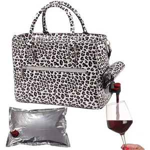 Bolsa cooler isolada para vinho, bolsa de couro pu com estampa de oncinha, vinho, mais barata, para festas, viagem