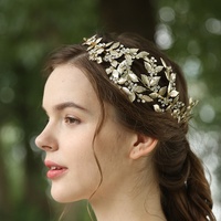 Accessoires de cheveux de mode casque de mariée avec couronne de feuille strass mariage feuille d'or casque