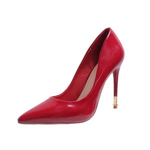 Korean Summer Collection Versatile <b>Red</b> Patent Leather High <b>Heels</b> Sexy Single Shoes for Women's Wedding & Nightclub Use - Product Image 1