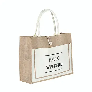 YIMYIK cotton and linen promotion bag portable jute shopping bag linen waterproof tote bag