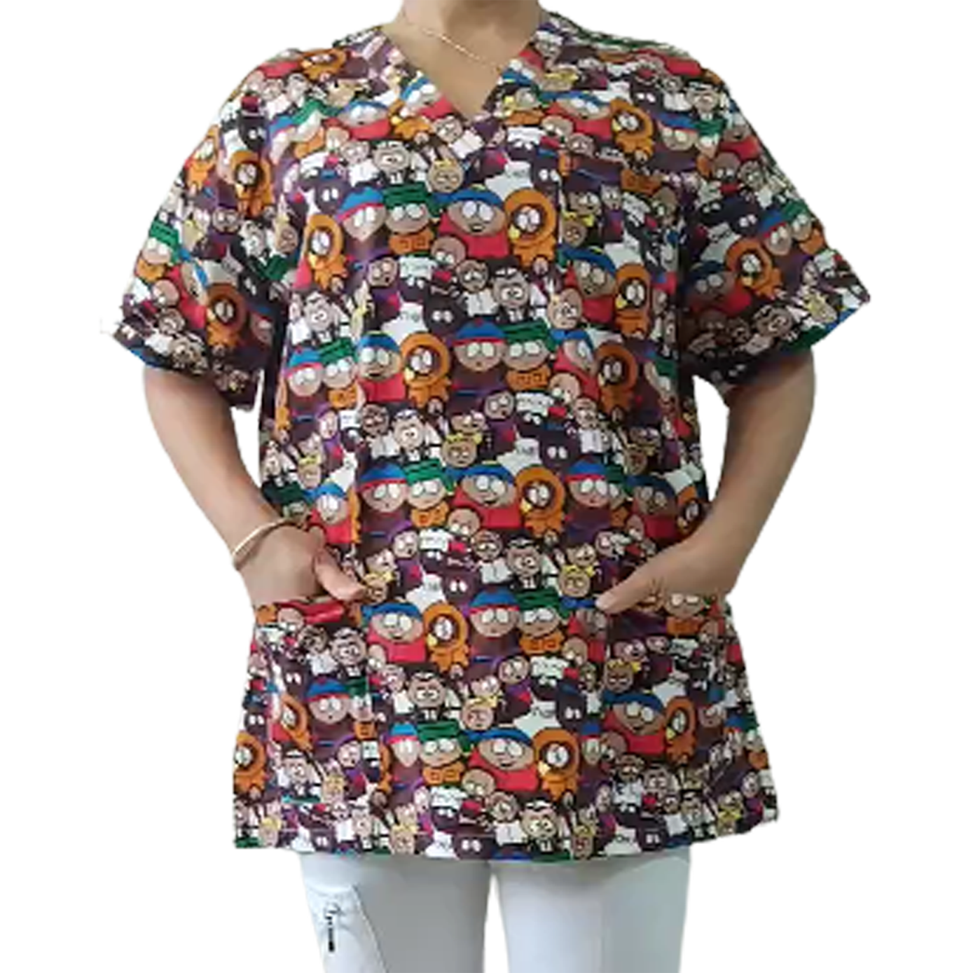 2021 hot sales cotton plus size printing medical Nurse uniforms scrub top