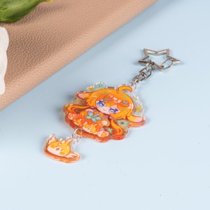 Acrylic Digital Photo UV Printed Waterproof Lightweight Animal Print Key Chains with Cartoon Style