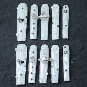 Faux Ongles Faits Main en Gros, Ongles Acryliques de Luxe 3D Couverture Complète, Longs Formes Cercueil, French Manucure Papillon, Faux Ongles de Haute Qualité - Product Image 2