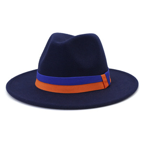 Cappelli Fedora in Feltro Personalizzati con il Tuo Logo per Uomo con Fascia Bicolore Arancione e Blu Royal - Product Image 2