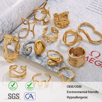 18K Vergoldete Edelstahl Unregelmäßige Abstrakte Offene Stapelbare Ringe Minimalistische Gehämmerte Geometrische Bandringe für Frauen Geschenke