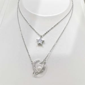 Collier en argent 925 plaqué or rose étoile et lune, prix usine, mode, vente en gros, zircon, délicat, simple, pour femmes, chaîne à maillons - Product Image 4