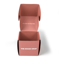 Boîte en carton carrée rose poudré personnalisée en usine, avec texte et logo sur mesure, pour emballage de pâte à biscuits, pâtisseries, desserts et snacks