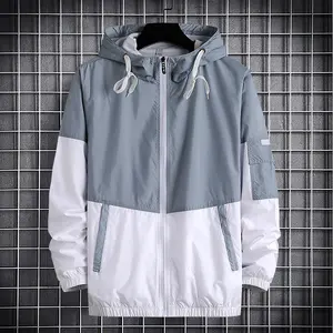 Jaqueta quebra-vento masculina personalizada, casaco esportivo impermeável com zíper para treinar, peso leve, à prova de vento