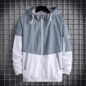 Veste coupe-vent à fermeture éclair complète pour homme, coupe-vent léger d'entraînement, imperméable, veste de sport pour homme