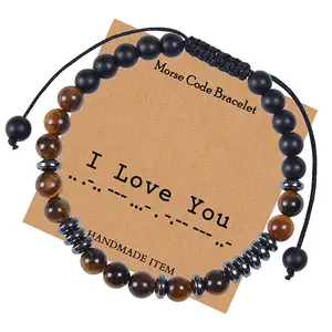 I Love You Morse Code With Card Natural Stone Couple Bracelet Unisex Braided Bracelets