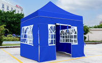 Tente pliante 3x3m rouge et bleue, gazebo pop-up, auvent extérieur avec fenêtre de style église et parois latérales