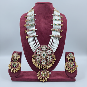 Conjunto de collar largo Kundan y perla tradicional chapado en oro 10581373PGR conjunto de joyería fina exquisita - Product Image 2