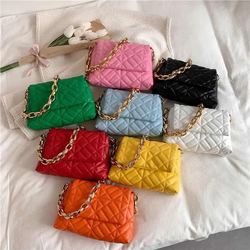 Wholesale Women Quilted Shoulder Bags 7 Colors Thick Chain Women Clutch Bags Ladies Hand Bags