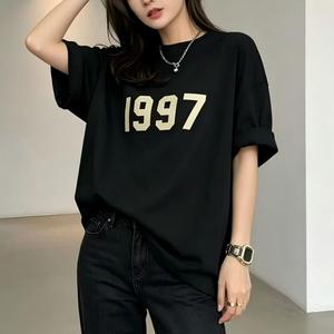 Camiseta Oversize Blanca para Hombre <span class=keywords><strong>Fear</strong></span> 1997 con Bordado del Número 1977, Casual, 100% Algodón Tejido, Cuello Redondo, Estilo Urbano, Manga Corta - Product Image 1