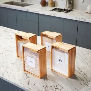 Dispensador de Alimentos de Cocina Rectangular de Madera de Bambú con Diseño Moderno de 3L con Tapa para Almacenar Granos, Arroz, Harina, Botanas y Dulces - Product Image 2