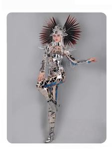 Trajes de Danza para Actuaciones en Escenario, Discoteca, Armadura Plateada de Espejo, Atuendos Sexys de GOGO, Fiesta Animal, 100% Poliéster, Conjuntos para Adultos - Product Image 6