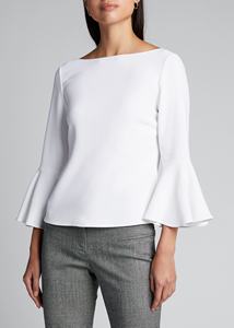 Alta moda Boat collo svasato maniche lunghe Plain crêpe top <span class=keywords><strong>camicetta</strong></span> da donna - Product Image 3