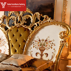 מסגרת מיטה מותאמת אישית מפוארת צרפתית קלאסית מזהב לבן עם מסגרת מיטה מלכותית באיכות גבוהה בסגנון בארוק סִגְנוֹן מעץ מלא בגודל קינג סייז - Product Image 4