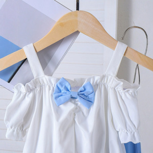 Mùa hè cô gái giản dị hai mảnh đặt dây vai hàng đầu & quần màu xanh trong kích thước 2-7y thời trang mô hình rắn sử dụng hàng ngày - Product Image 4