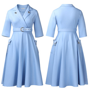 Vestidos de Trabajo para Mujer, Nueva Colección 2026, Casuales y Elegantes, Manga Media, Cuello en V, Vestidos Formales de Oficina, Vestidos Africanos - Product Image 5