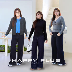 Runqi กางเกงยีนส์ขาบานสำหรับผู้หญิง, กางเกง N9072ลำลองเอวสูงสีน้ำเงินเข้ม - Product Image 4