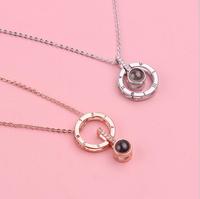 Verborgen camera 100 talen ronde hart roségouden platen trendy Afrikaanse charme ketting kristallen hanger ik hou van jou sieraden kettingen