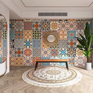 Tissu mural patchwork mandala bohème coloré, motif géométrique ethnique, <span class=keywords><strong>papier</strong></span> <span class=keywords><strong>peint</strong></span> non tissé pour salon - Product Image 2