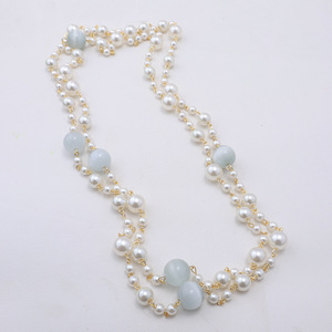 <b>Long</b> Women's Faux Pearl Beads <b>Necklace</b> Morantie Cat's-Eye Stones Multi-Layer Style Sweater Chain High-End Decorative Multi-Layer - Product Image 3